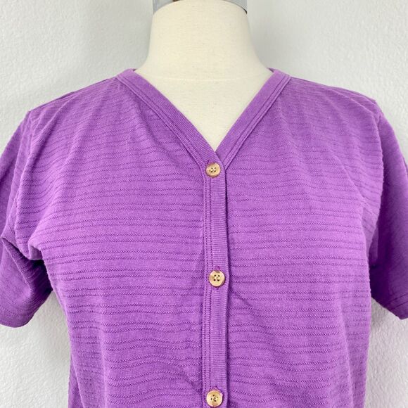 REI Cotton Purple Button Front Textured Top Shirt Medium Short Sleeves Sporty - Picture 2 of 11